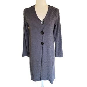 CHALET Button Front Duster Cardigan Topper Textured Bamboo Knit Blue Size XS